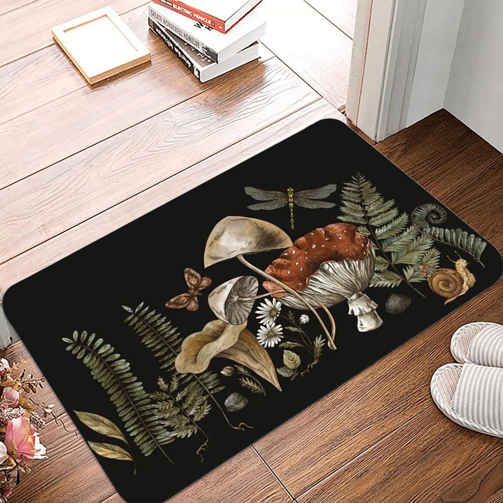 Retro Mushroom Forest Doormat Floral Art Nouveau Pattern Doormat Bath Door Floor Mat Textile Pattern Toilet Rug Carpet Footpad 40x60cm