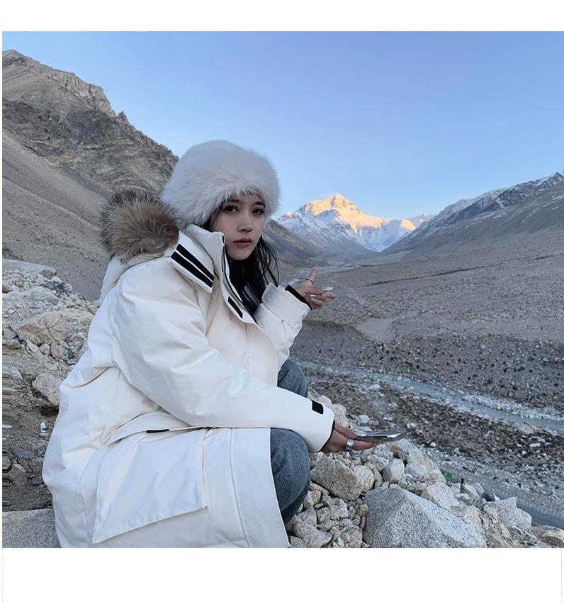 Women's High-End Thickened Winter Parka with Large Fur Collar - Mid-Length Warm Cotton-Padded Coat