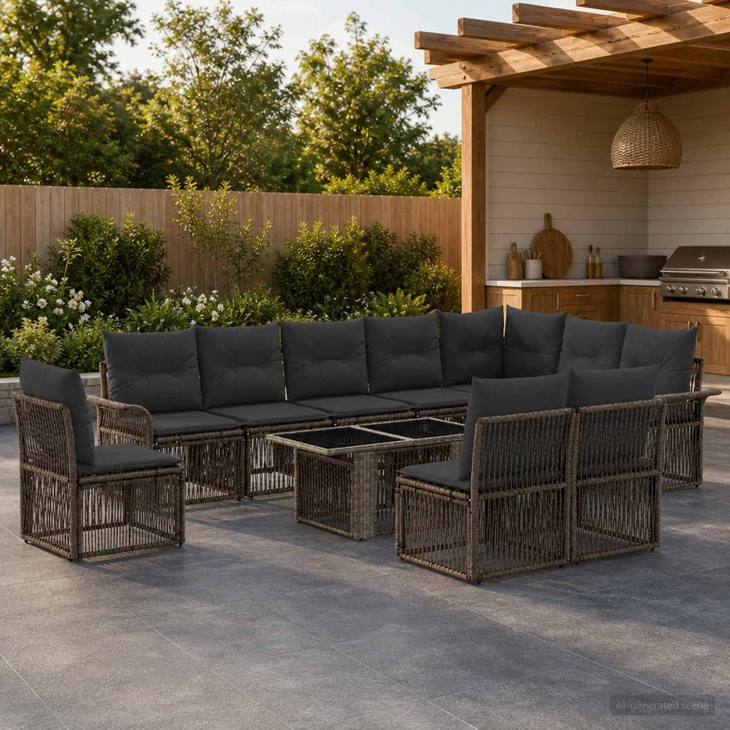 Garden Sofa Set 11 Pieces Gray and Dark Gray Poly Rattan