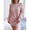 Real Shot Autumn and Winter Fashion Hollow One-neck Long-sleeved Pullover Sweater Skirt, Fashionable and Elegant Ladies Casual Long Skirt