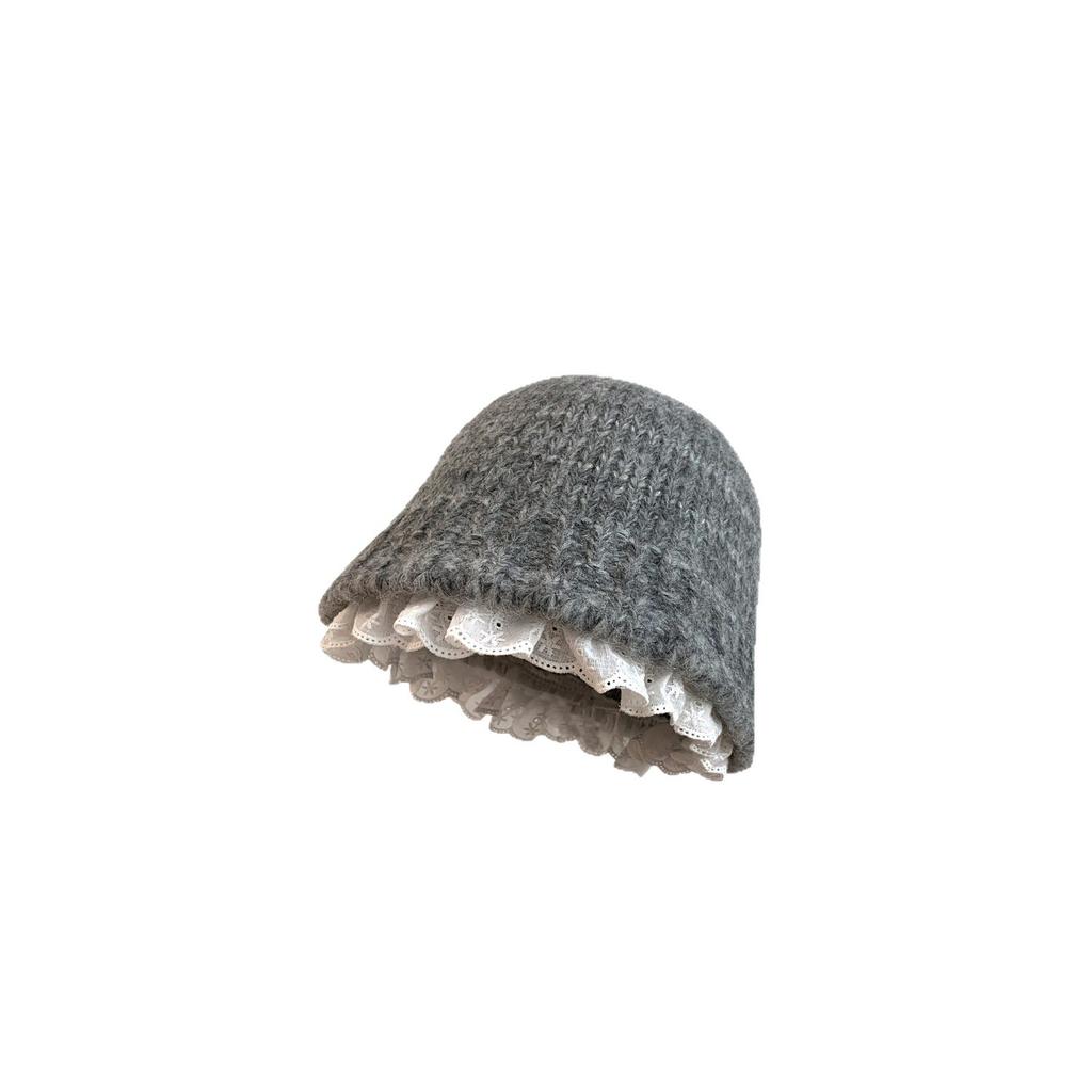 Lace Fisherman Hat for Women In Autumn and Winter Warm Ear Protection Basin Hat  Fashionable Korean Style Face Showing Small Knitted Woolen Hat