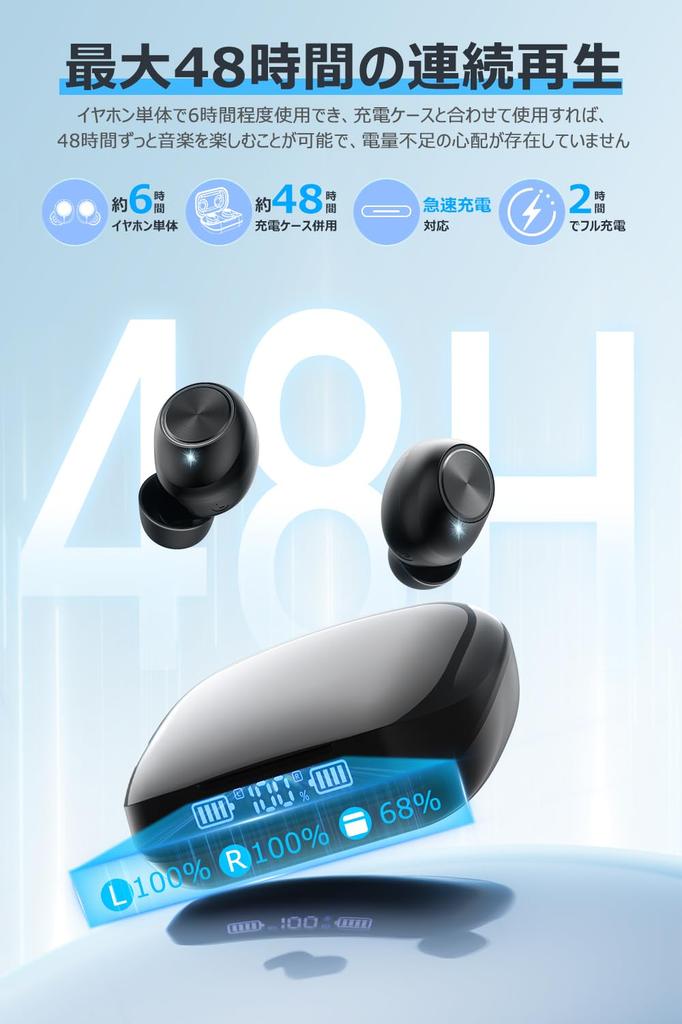 Ysobook Bluetooth Wireless Earbuds [2025 Upgraded Edition] 48 Hours of Continuous Playback, Hi-Fi, Auto Pairing, Bluetooth 5.3, LED Display, AACSBC,