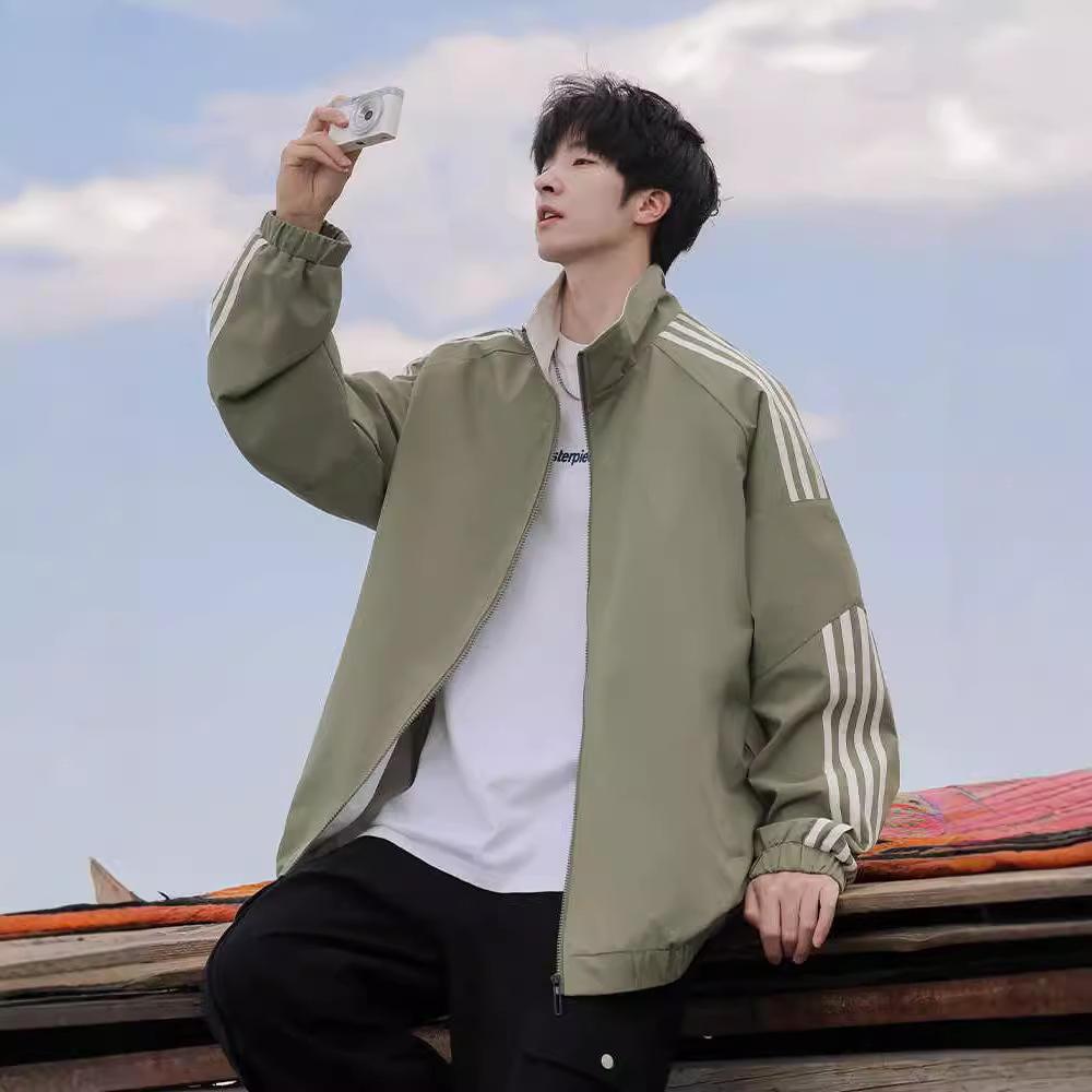 Side Striped Color-blocking Stand Collar Jacket for Men In Spring and Autumn New Loose Casual Sports Jacket