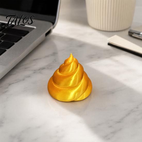 Flat Base Figurine 3D Printed Golden Poop Rotating Figurine, Luck Fortune Desk Decor, Funny Car Wealth Symbol Decoration Accessory with Turnable Base,
