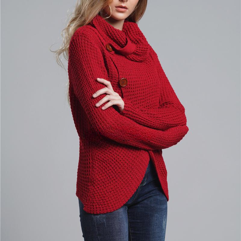 IHUASU Women's Autumn and Winter Fashion Knit Sweater Commuter High Neck Long Sleeve Large Size Loose Cardigan Sweater