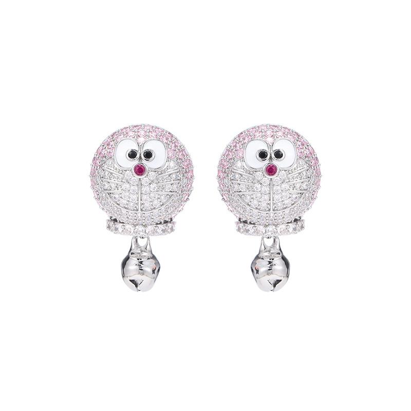 cat cute cartoon stud earrings for women s925 silver needles slightly inlaid with zirconium temperament sweet fashion earrings