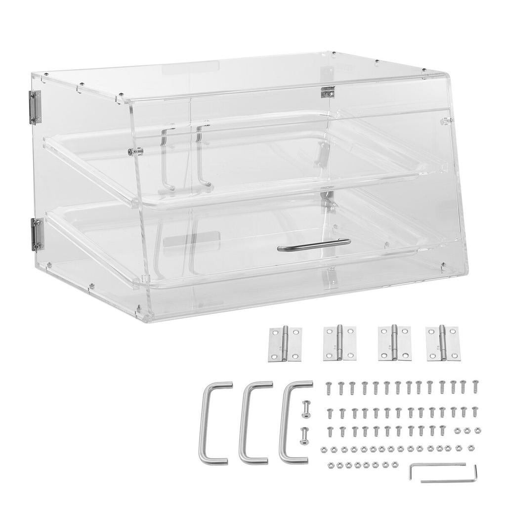 Pastry Display Case, 2-Tier Commercial Countertop Bakery Display Case, Acrylic Display Box with Rear Door Access & Removable Shelves, Keep Fresh for