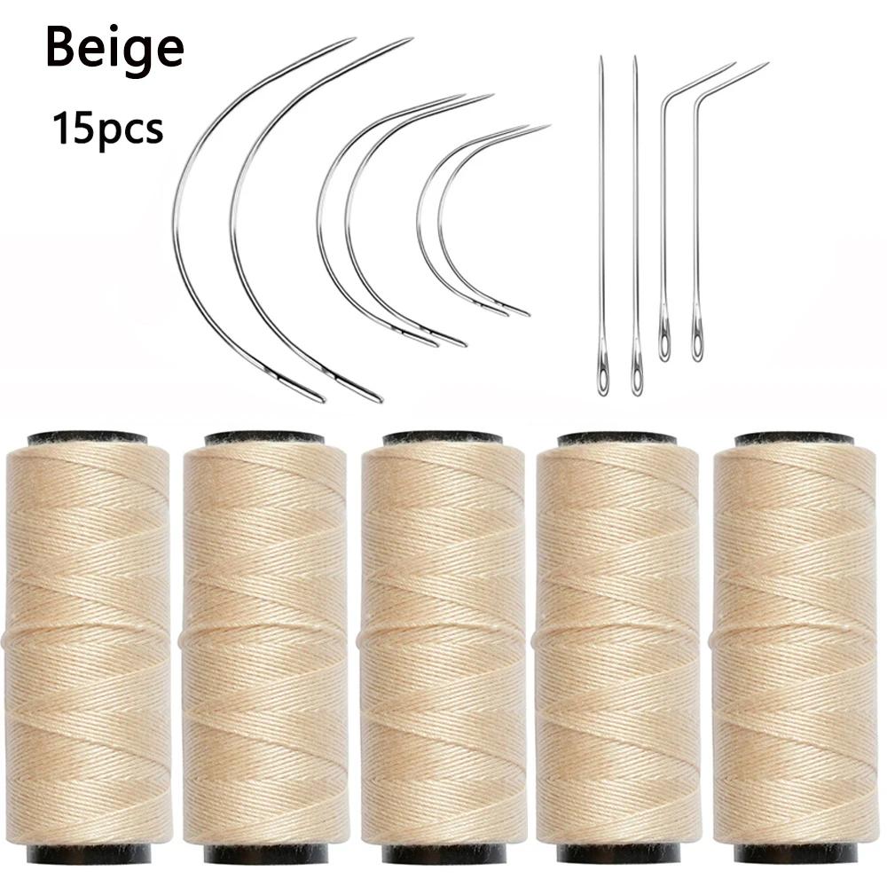 5 ks Vlasových tkacích nití s 10 ks C/J/I jehel Šicí voskovaná nit pro ruční šití, prodlužování vlasů, výrobu paruk DIY