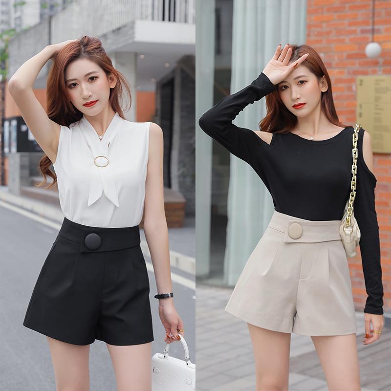 High Waist Slimming Women's A-Line Wide Leg Suit Shorts for Spring/Autumn