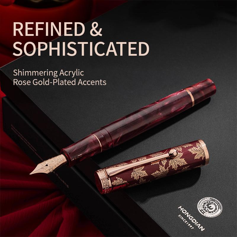 LT Hongdian N8S Red Maple Pen Season Limited High-grade Retro Light Acrylic Resin Fountain Pen