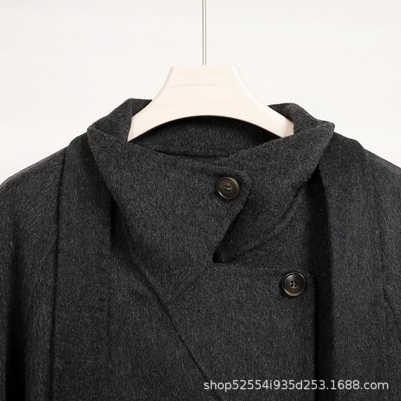 Autumn and Winter Small Wool Double-sided Woolen Coat Stand-up Collar Lace-up Waist Wool Woolen Coat Women