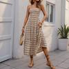 Fashion Style Summer New Arrival Smocking Skirt a Swing Strap Backless Dress Printed Backless Dress