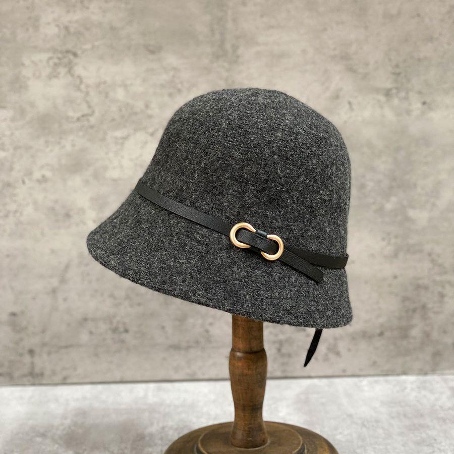 Japanese Autumn Simple Belt Knitted Bucket Hat Women'S Casual Versatile Thermal Basin Hat Bucket Hat