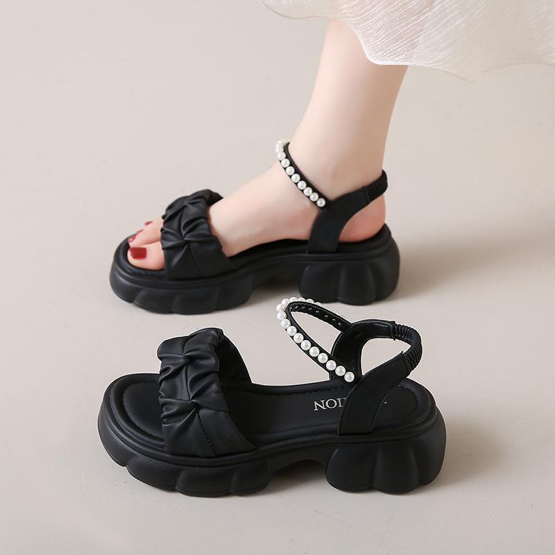 

Muffin sole high-heeled sandals women s summer wear with skirt shoes new wind slope heel thick-soled sandals 40 чёрный