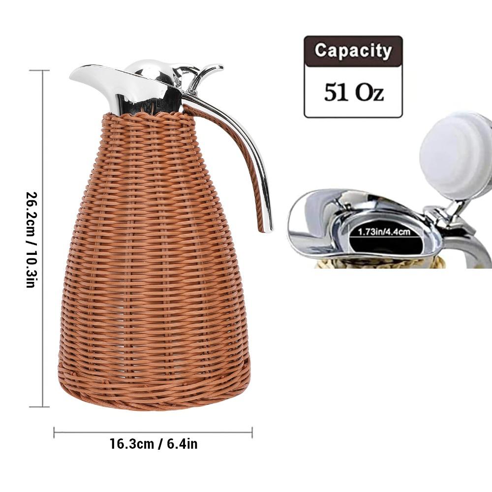 1.5L Capacity Insulated Coffee Pitcher Handwoven Rattan Body Woven Rattan Carafe Kitchen Counter