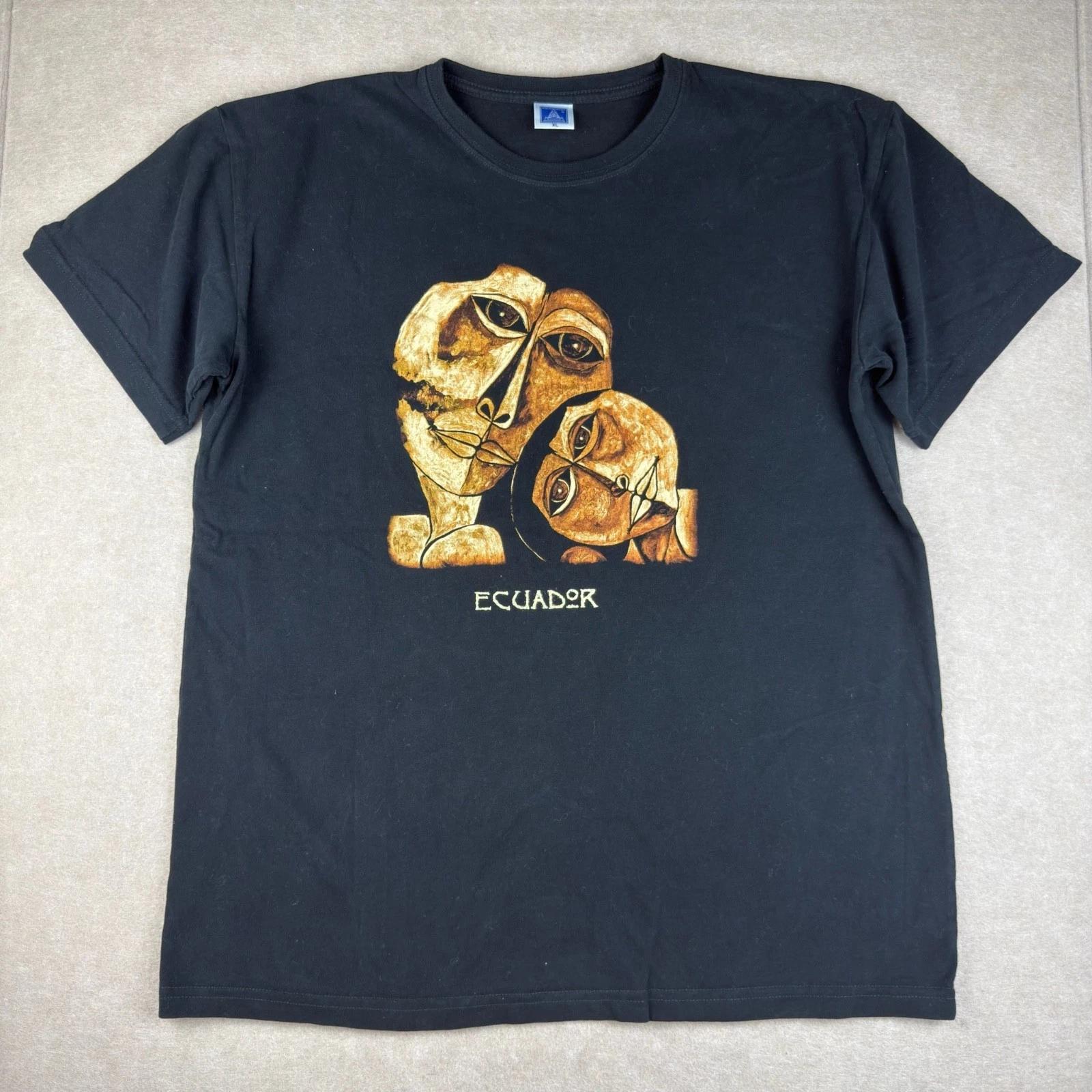 Equinoccio Ecuador Graphic T Shirt Mens XL Black Hand Printed Art Tee XL