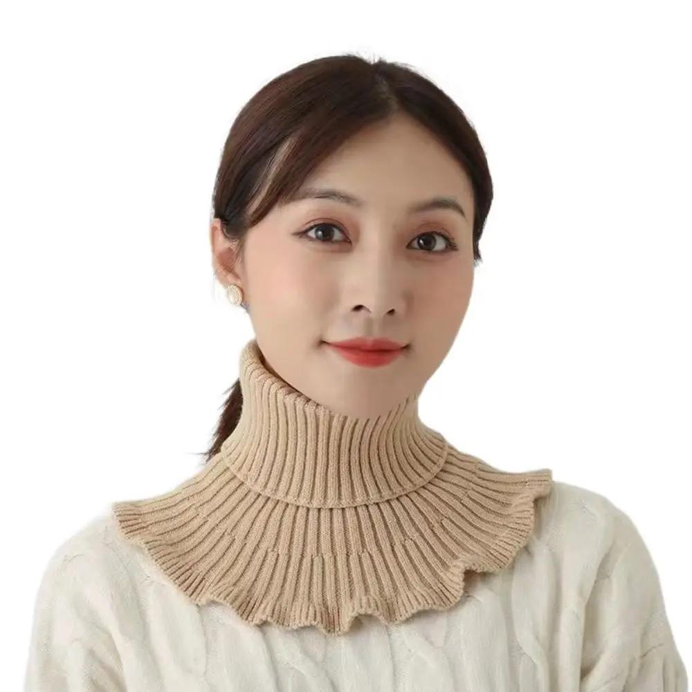 Windproof Knitted Fake Collar Detachable With Wooden Ears Neck Warmer Winter Warm Turtleneck Men Women