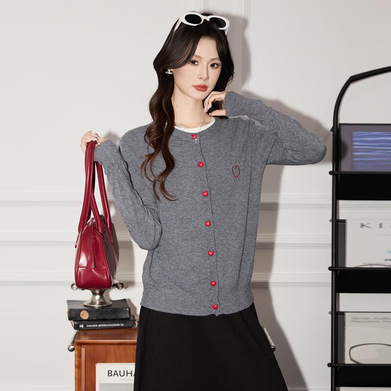 Tluoman Damen Bestickter Schleife Langarm Strick-Cardigan