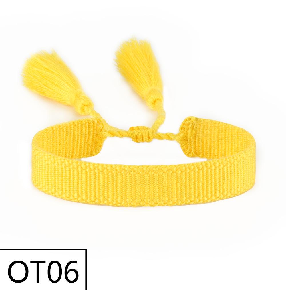 European & American Style Woven Bracelet - Solid Color, 1.3cm, Handmade Tassel, Fashionable Polyester Hand Rope for Women