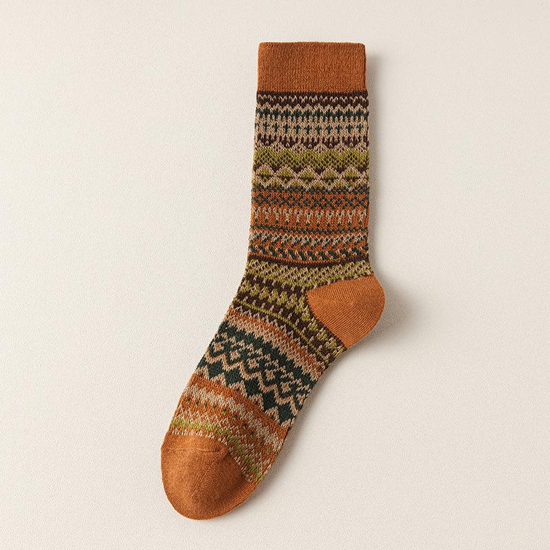 Women's Mid-Calf Retro Ethnic Socks - Double Needle, Anti-Pilling, Perfect for Autumn/Winter - Versatile with Short Boots
