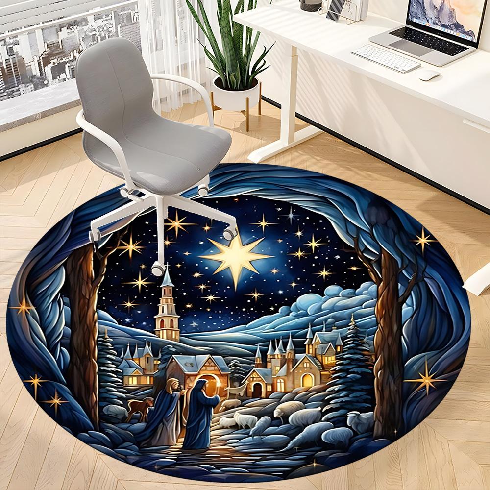 1pc Christmas Scene Chair Carpet for Office, Soft Comfortable Mat For Office, Living Room, Bedroom, Machine Washable Carpet Yy251112035