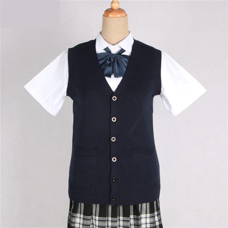 Japanese Girl College Students Sweater Waistcoat V-neck JK Uniform Knitted Cardigan Vest Campus Spring And Autumn Daily Clothes