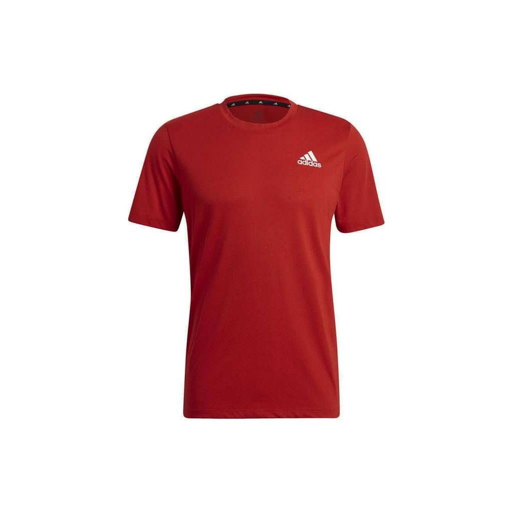 Adidas Pure Color Logo Training Casual Knit Short Sleeve T-Shirt Men Tops Red GR0516