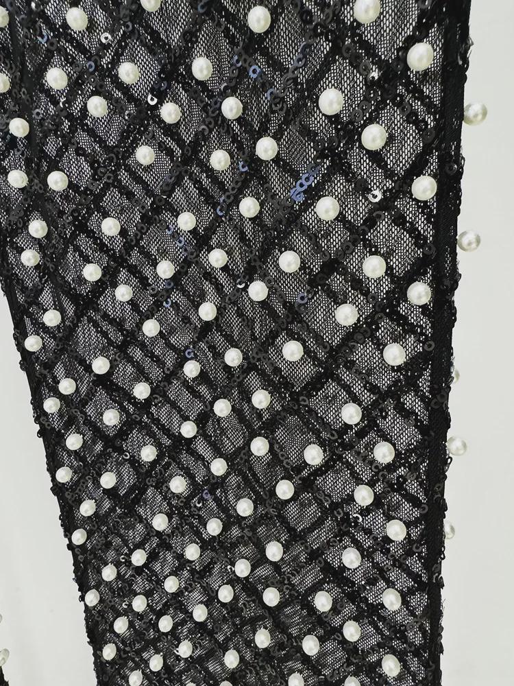 2024 Spring/Summer 3D Floral Beaded Mesh Pantsuit with Sequins and Pearls