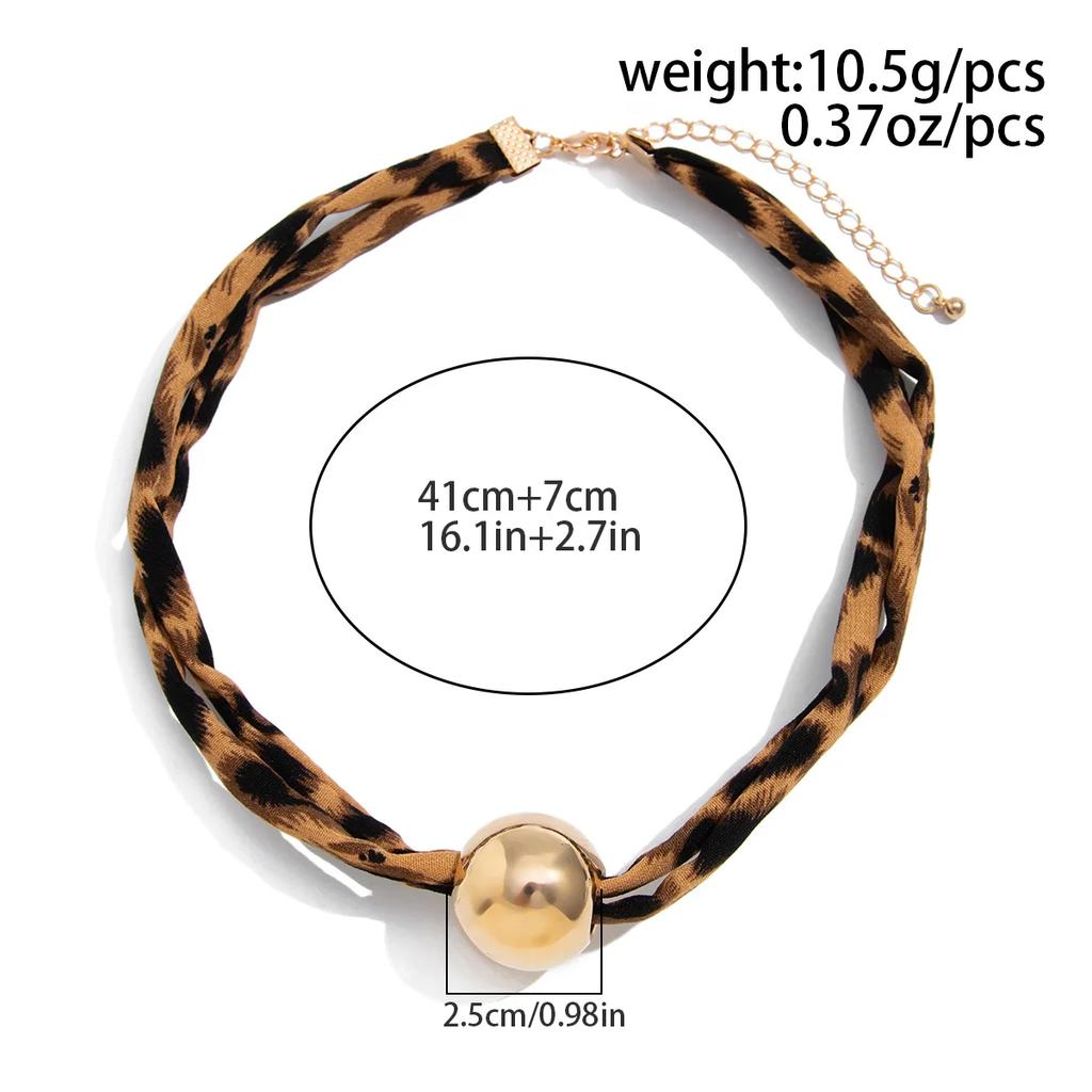 Ailodo Goth Big Heart Pendant Necklace For Women Vintage Leopard Polyester Cloth Chain Statement Necklace Fashion Jewelry Gift