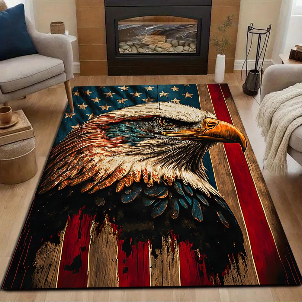 Bald Eagle with American Flag Patterned carpet, non slip mat suitable for living room and bedroom sofas