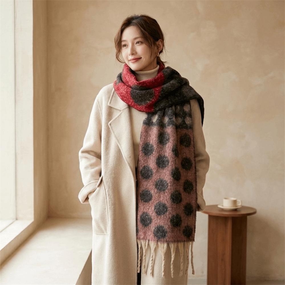 Thick Polka Dot Pattern Shawl Warm Fabric Blanket Scarf Faux Cashmere Scarf Fall Season