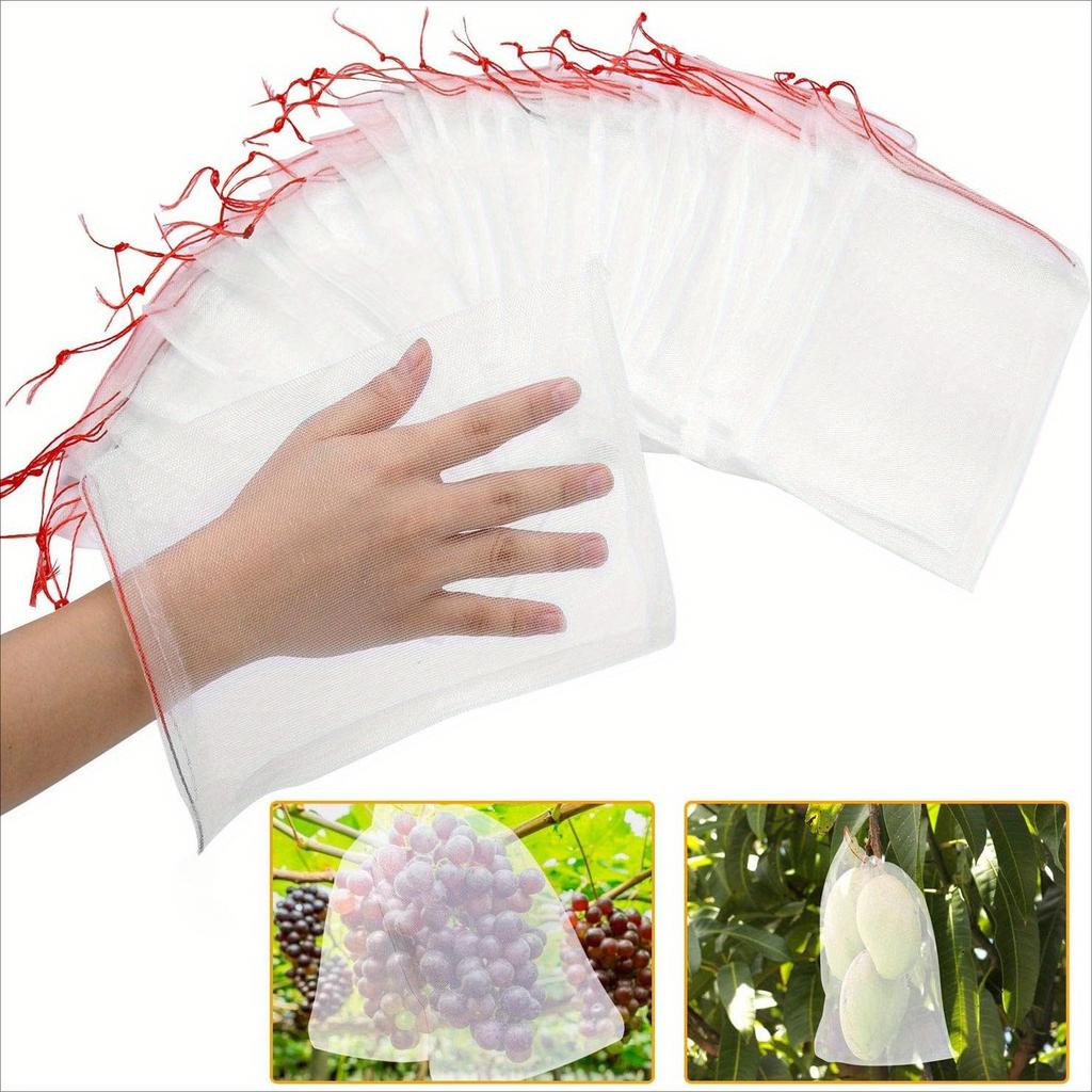 10pcs Fruit Protection Netting Bags, 30cm X 20cm with Drawstring, Garden Barrier for Protecting Fruits, Grow Bags for Plants