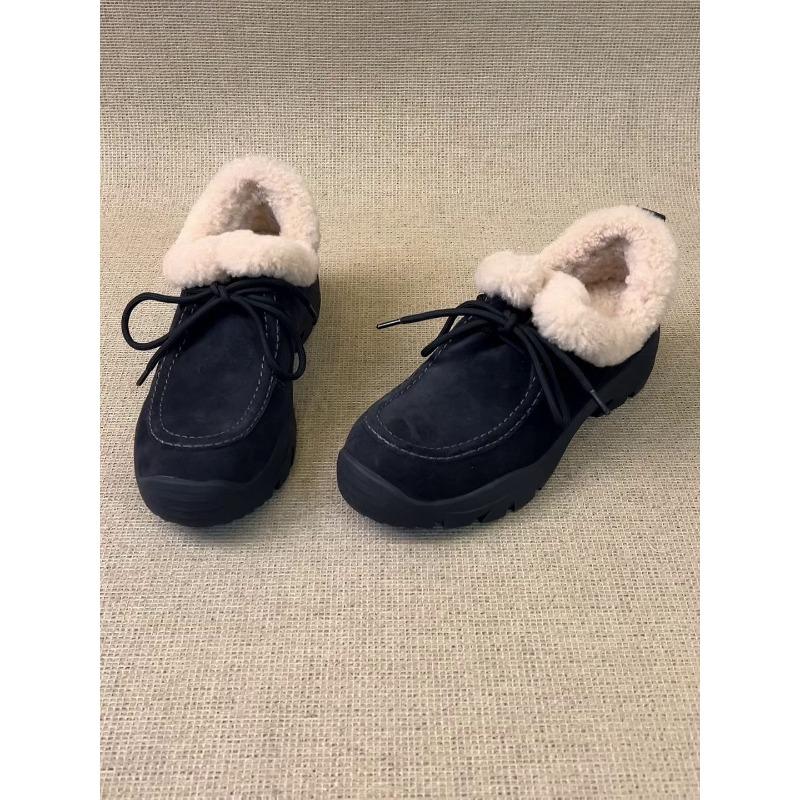 Sheepskin version~ autumn and winter new thick-soled plush women s round head Velcro lazy shoes 35