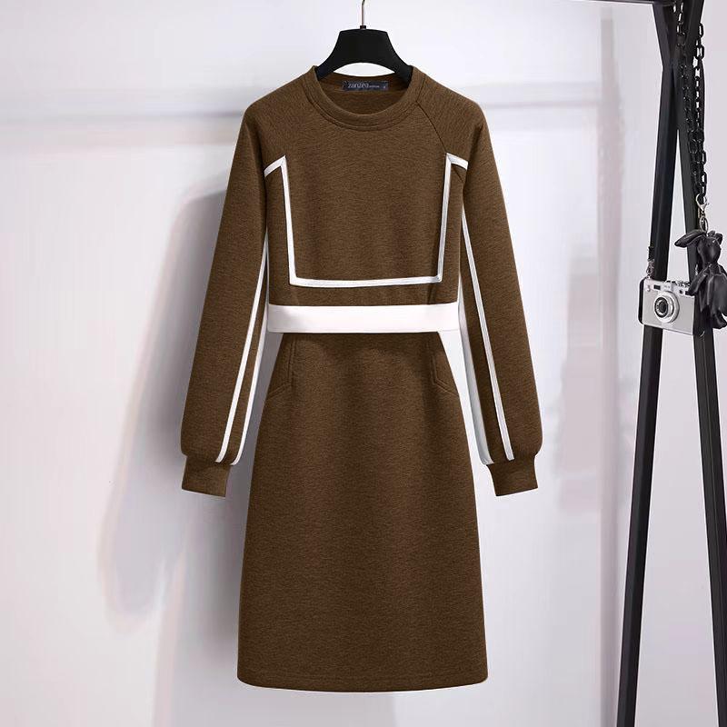 

ZANZEA Женские винтажные комплекты из блузки с круглым вырезом и длинным рукавом и прямой длинной юбкой 4XL коричневый