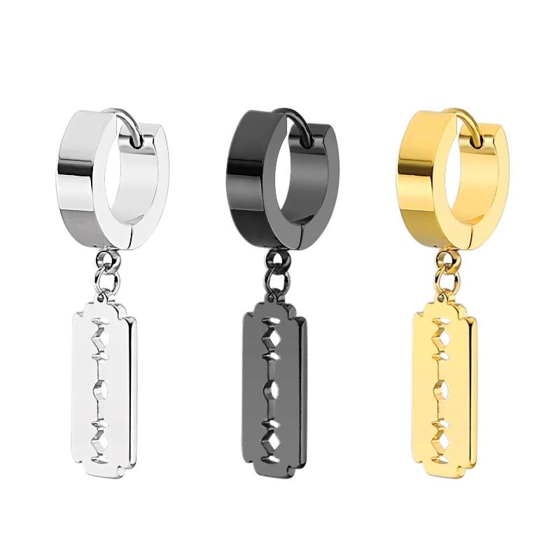 2pc Korean Fashion Stainless Steel Razor Blade Pendant Earring Punk Hip-hop Women Men Unisex Gothic Ear Studs Earrings Zircon