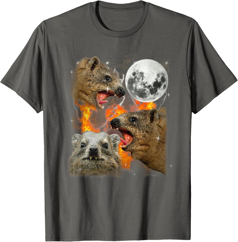 Rock Hyrax Howling Moon Fire Graphic TShirt Breathable Cotton Tee Men