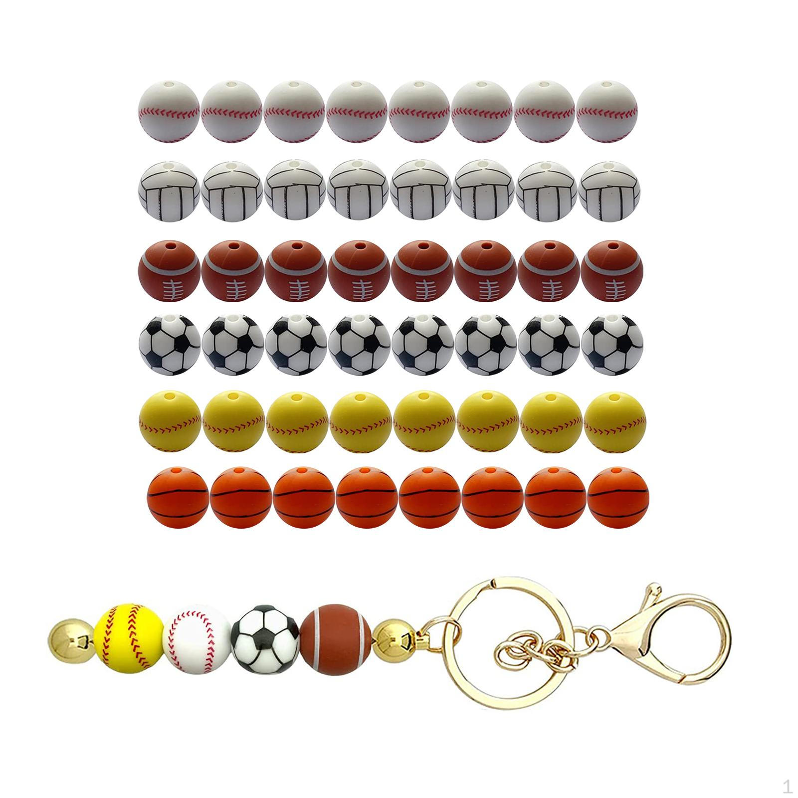 15mm Silicone Beads, 49x Sports Beads Football Basketball Soccer Baseball Round