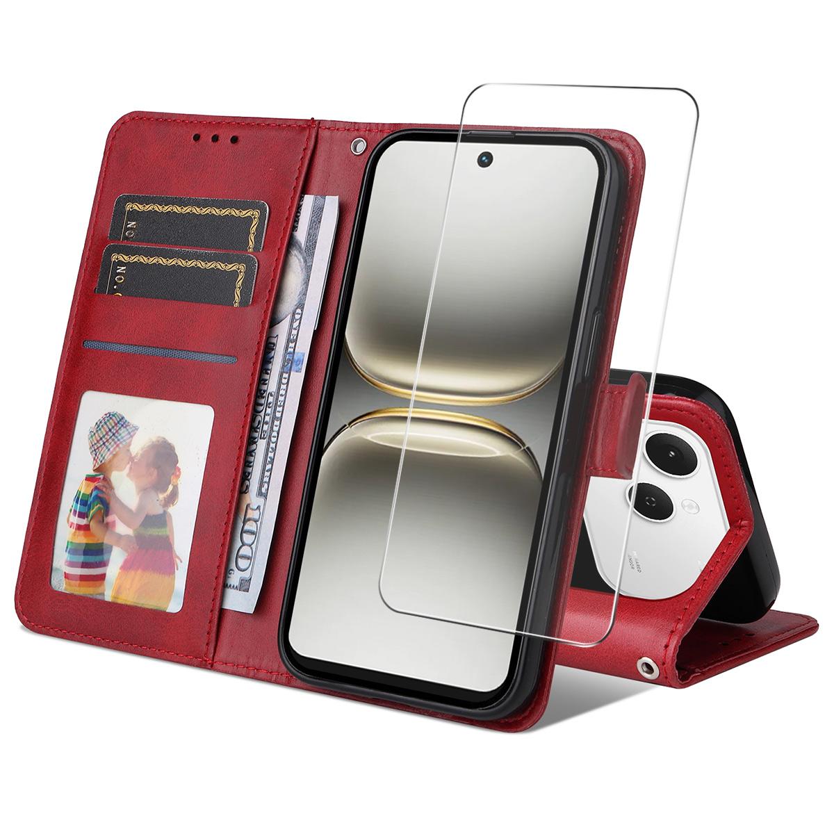 

For TECNO Spark 40 4G PU Leather Wallet Case Phone Stand Cover with Tempered Glass Red