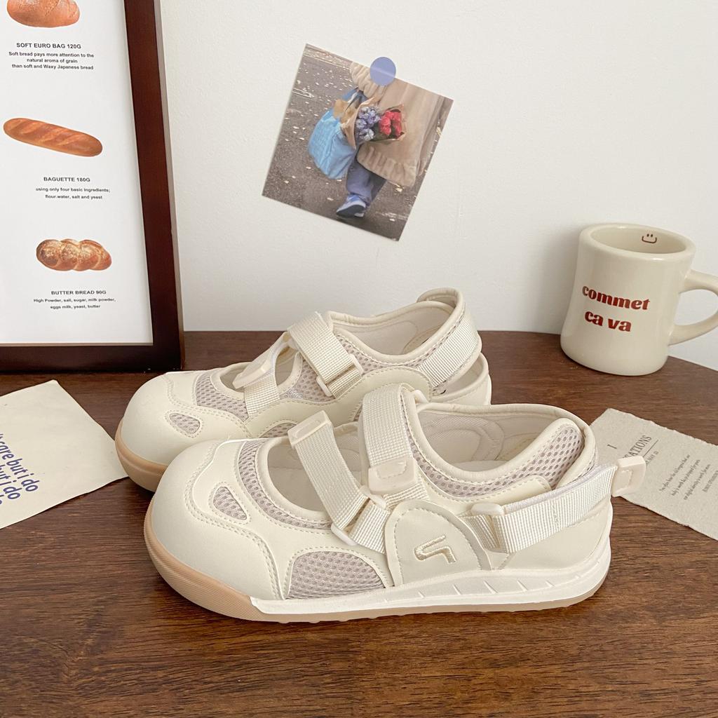 Ugly cute hollow Velcro little white shoes women's sandals summer new chic niche design Mary Jane Forrest Gump board shoes