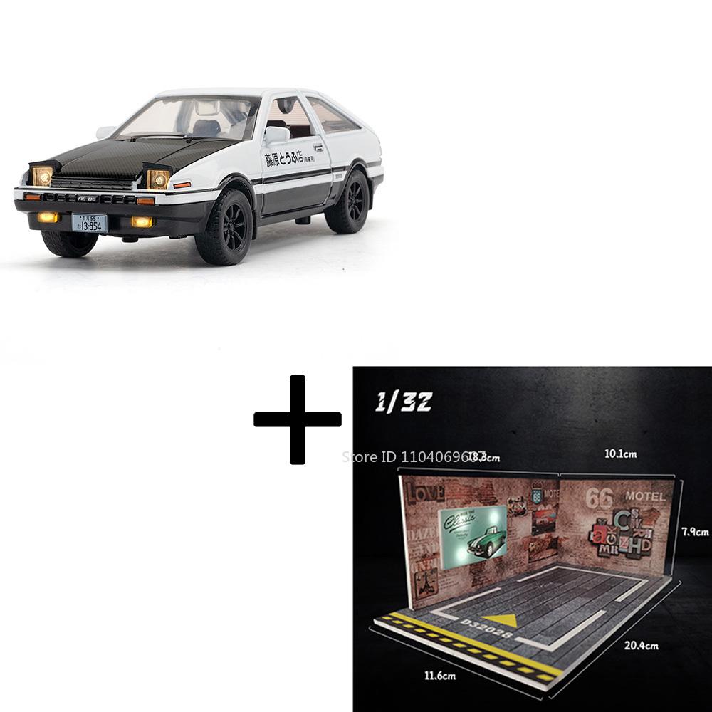 1:30 AE86 Vintage Car Toy Models Metal Diecast Miniature Cars 4 Doors Opened Sound Light Pull Back Simulation Vehicles Kid Gifts