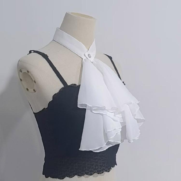 Historical Reenactment Ruffled Jabot Necktie Chiffon Detachable Faux Collar Neckpiece For Renaissances Colonial Outfit