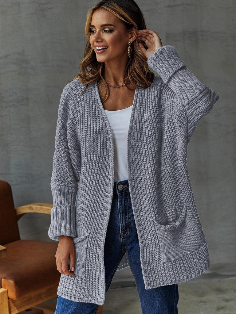 Damen Strickjacke mit lockerem Strickmuster - Mittellang Übergröße, Lässiger Herbst-/Winterpullover