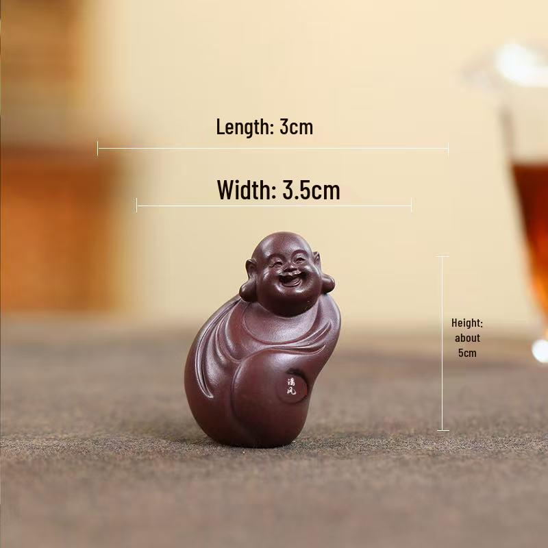 Zisha Tea Pet: Miniature Maitreya Buddha handcrafted by Liu Fengjun; a delightful, portable Zhong Kui piece for tea lovers.