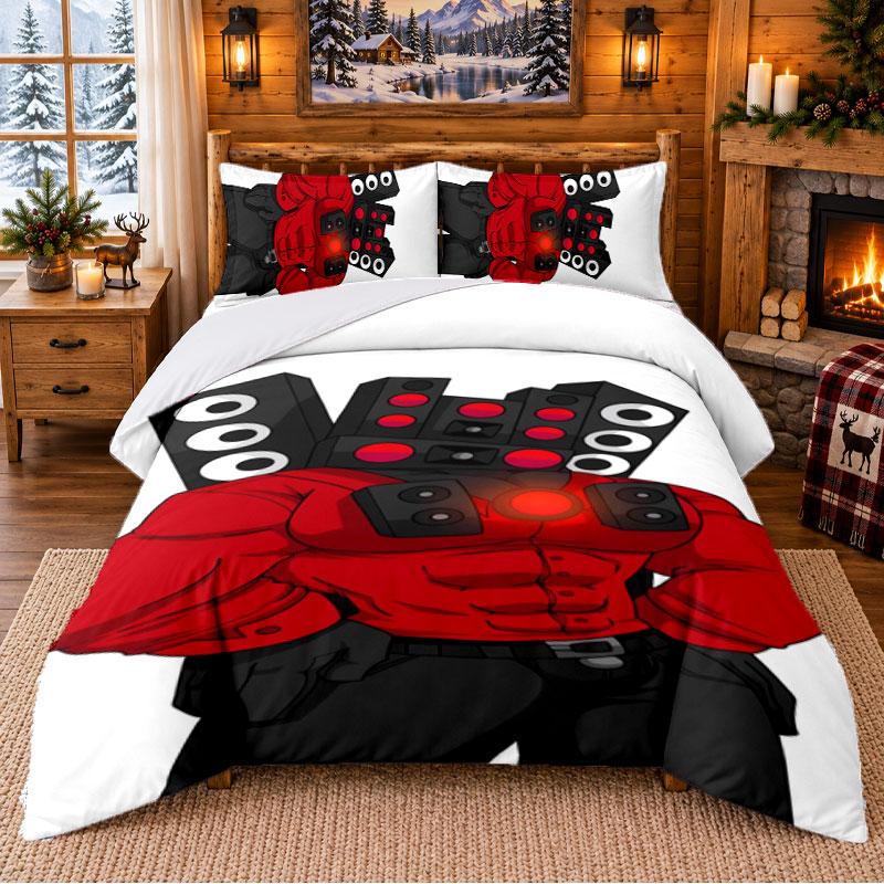 Skibidi Toilet Pattern Bedding 3Pcs Set Bed Sheet And Pillowcases For Indoor Bedroom