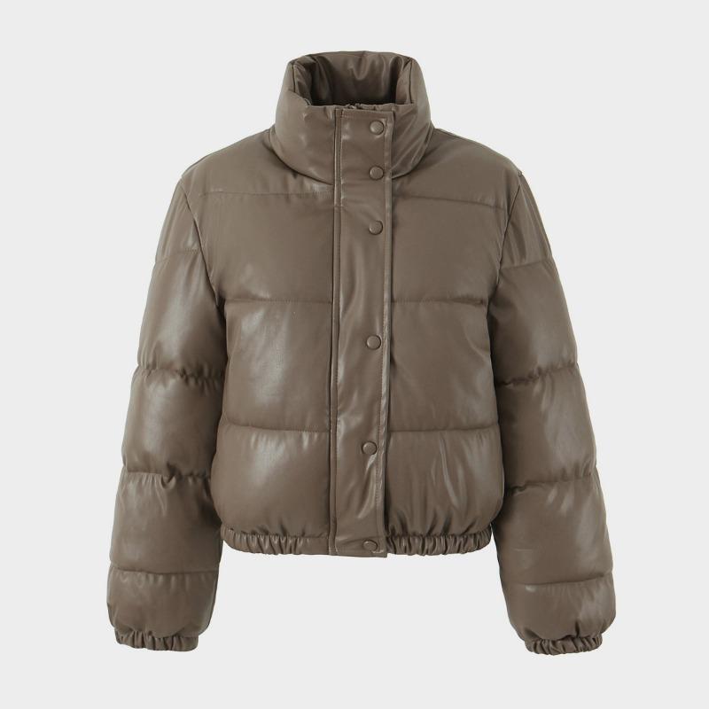 Autumn and winter new leather jacket women's stand-up collar short warm bread cotton clothes