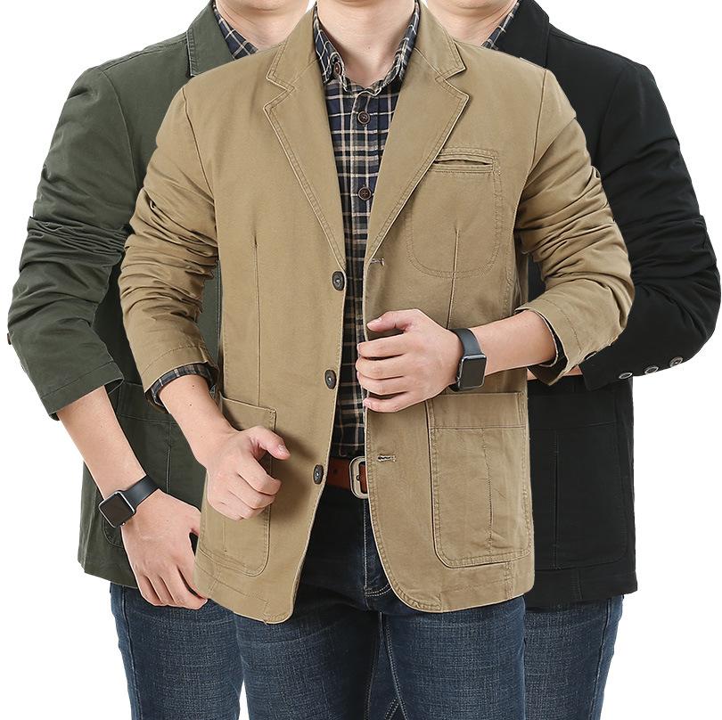 Men's Plus Size Cotton Blazer Jacket - Korean Style Spring/Autumn