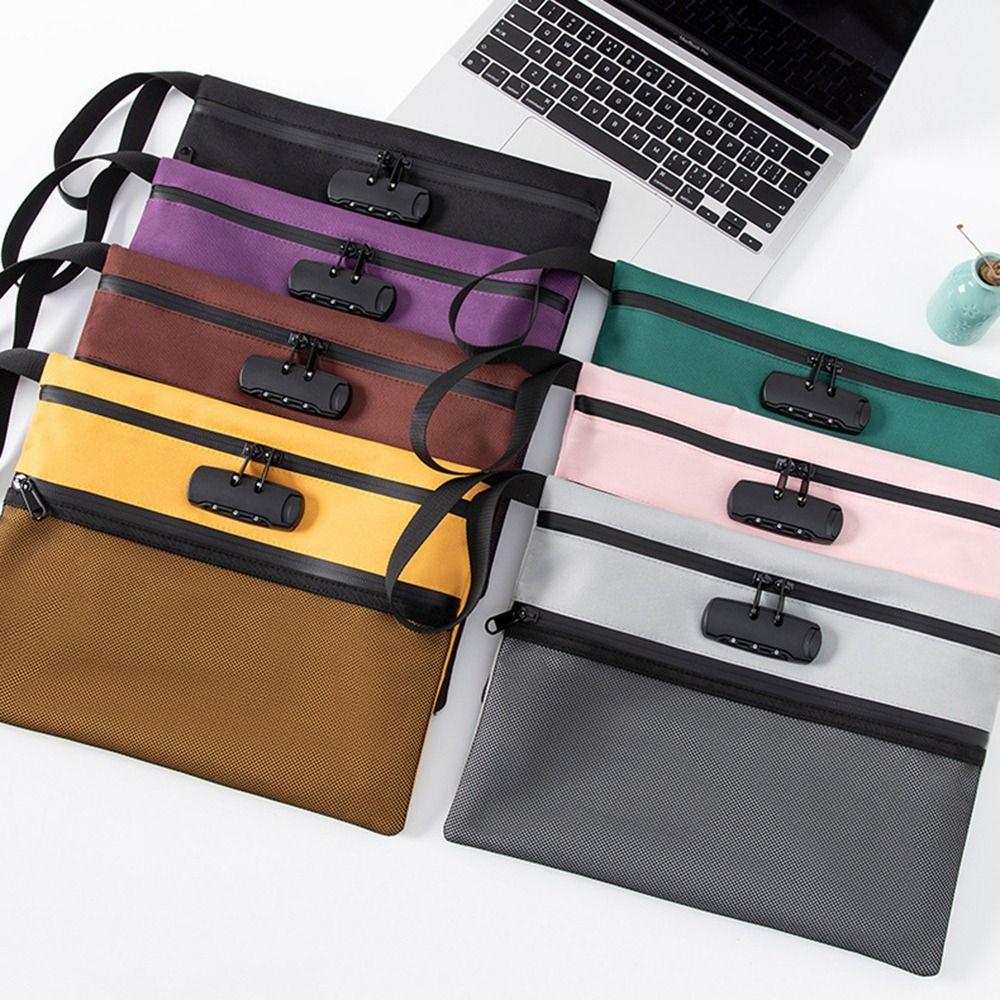 Large Capacity Locking File Pouch Password Lock Portable File Folders Passport Storage