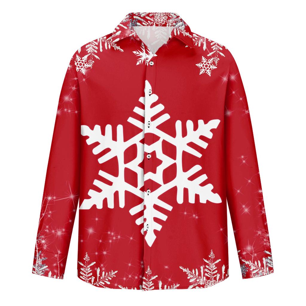 Men'S Christmas Casual Loose Fitting Long Sleeved Printed Shirt