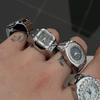 Colorful Watch Ring Women Men Retro Sliver Pointer Quartz Clock Finger Rings Punk Alloy Strap Watches Jewelry Accessories