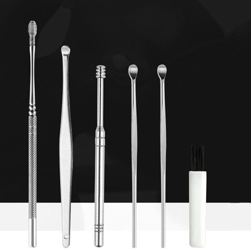 Stainless Steel Ear Pick Wax Remover Curette Ear Cleaner Spring Double Head Rotating Ear Scoop Set